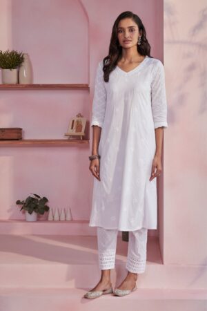 Raahat Sameera White Schiffli Kurta