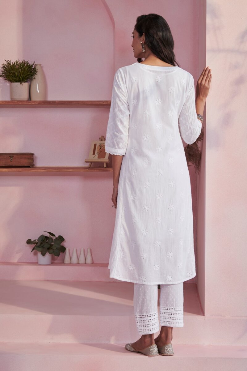 Raahat Sameera White Schiffli Kurta - Image 6