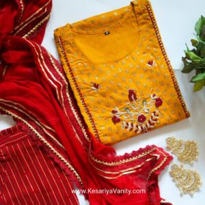 Haldi Ready Mustard-Red Suit