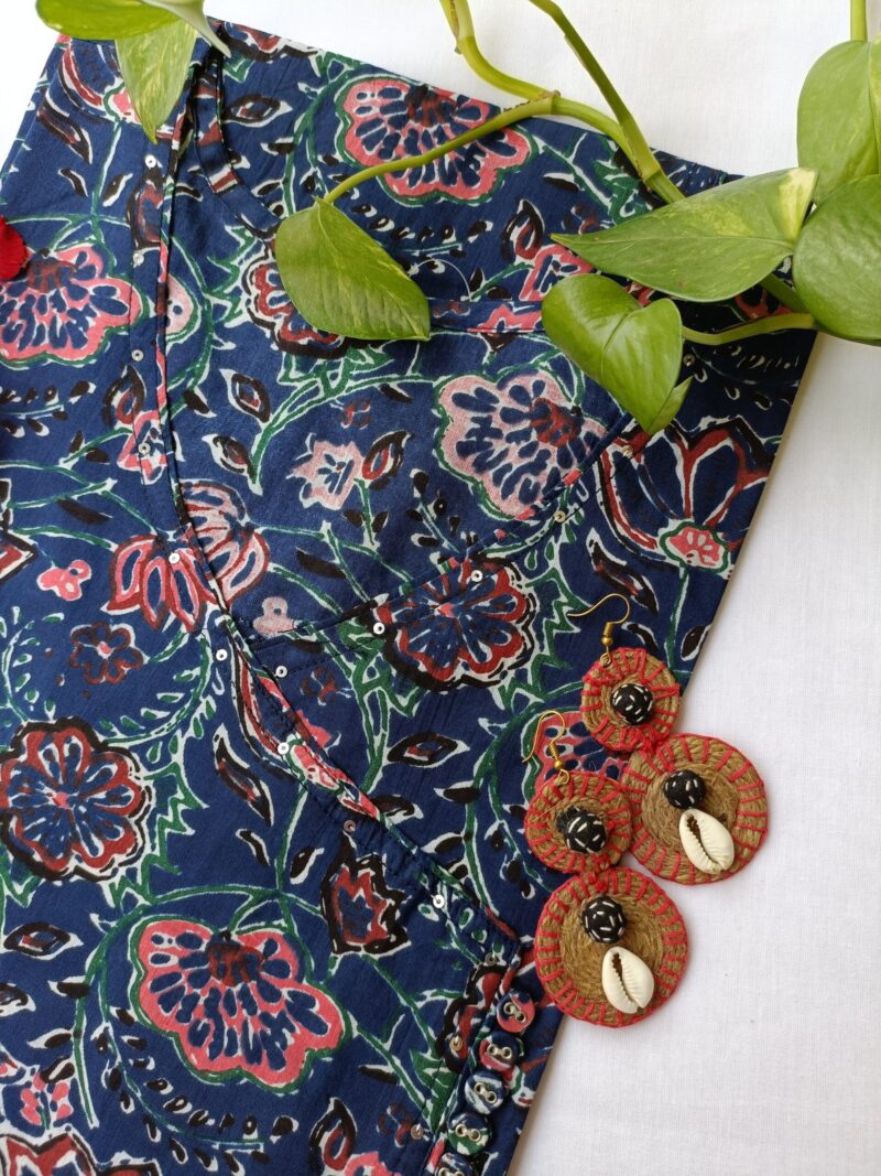 "Geet" Blue Flora cotton Kurta - Image 2