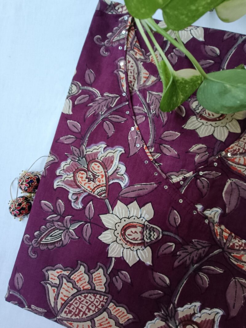 "Haseen" Purple Angrakha Cotton Kurta - Image 3