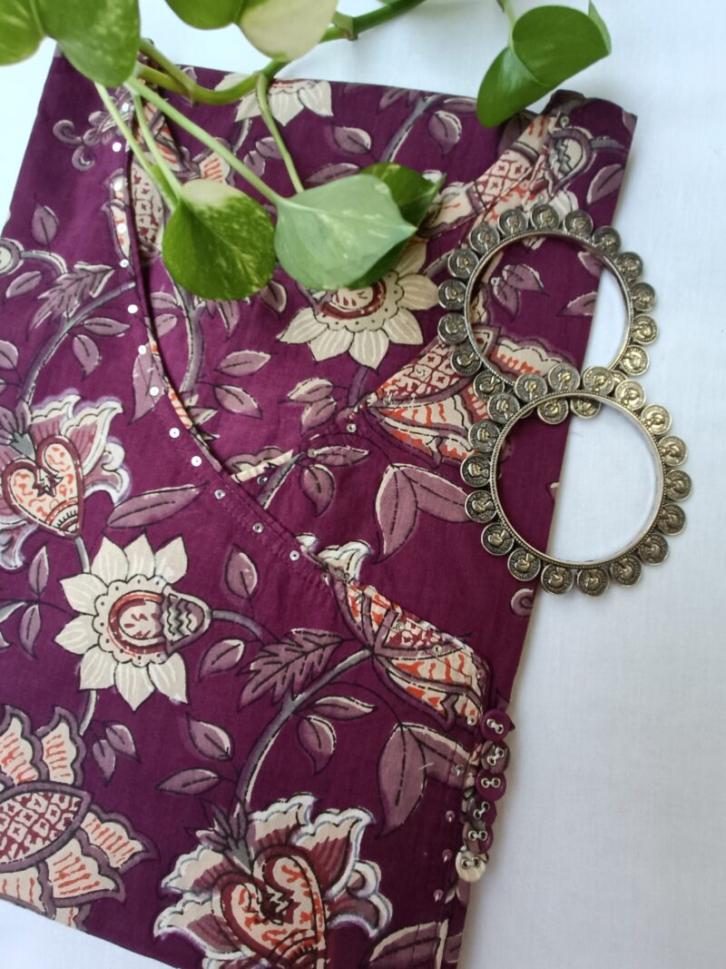 "Haseen" Purple Angrakha Cotton Kurta - Image 2