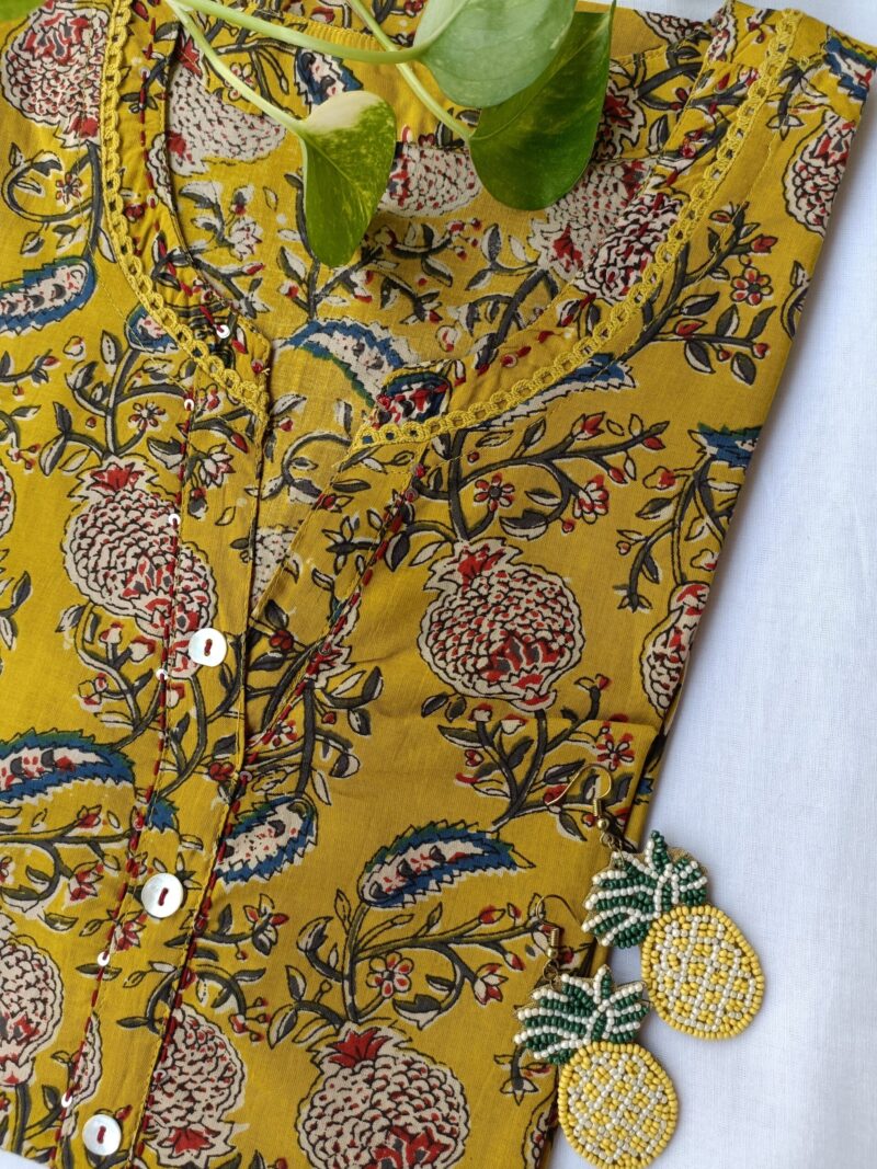 "Aayra" Collared Yellow Cotton Kurta - Image 3