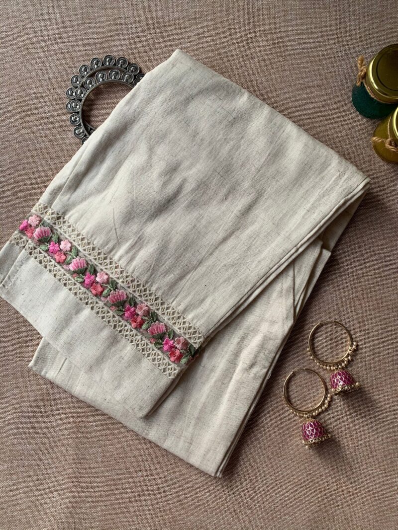 Slub cotton embroidered Straight Pants - Image 2