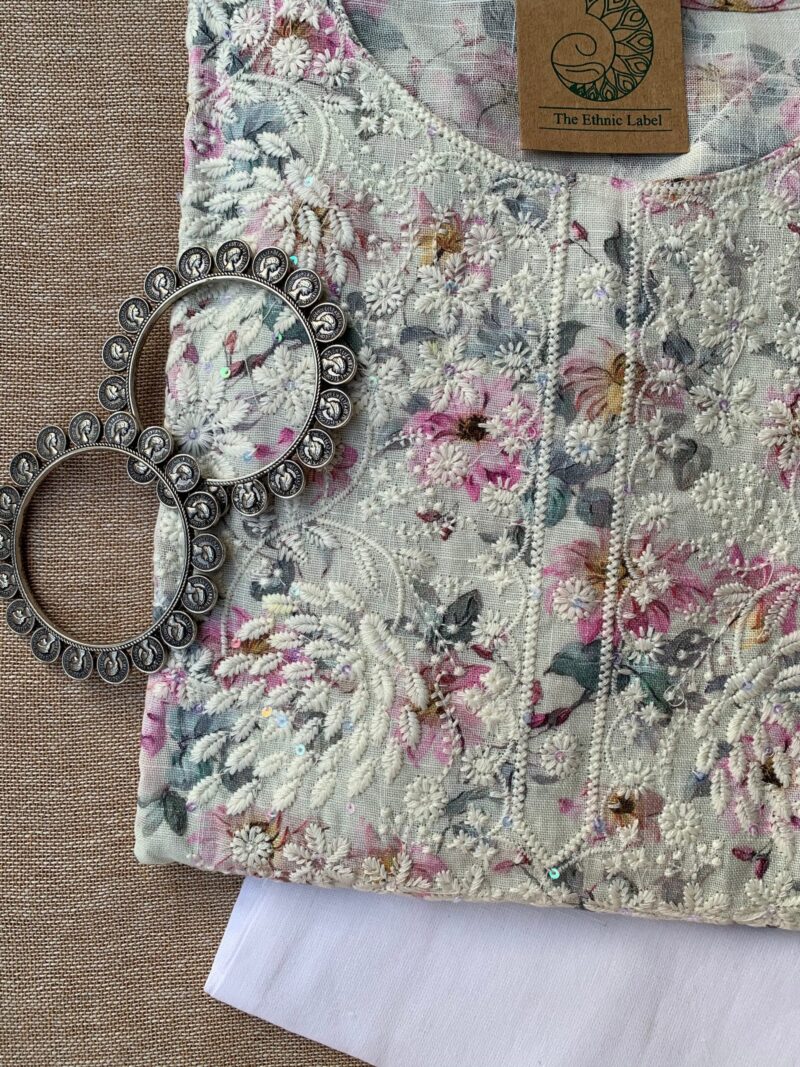 "Aaloka" Chikankari Kurta with Pants (2pc) - Big Size - Image 2