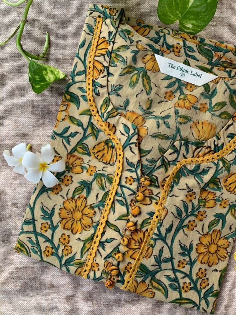 "Kiran" Hand Block Printed Laced Cotton kurta - Image 3