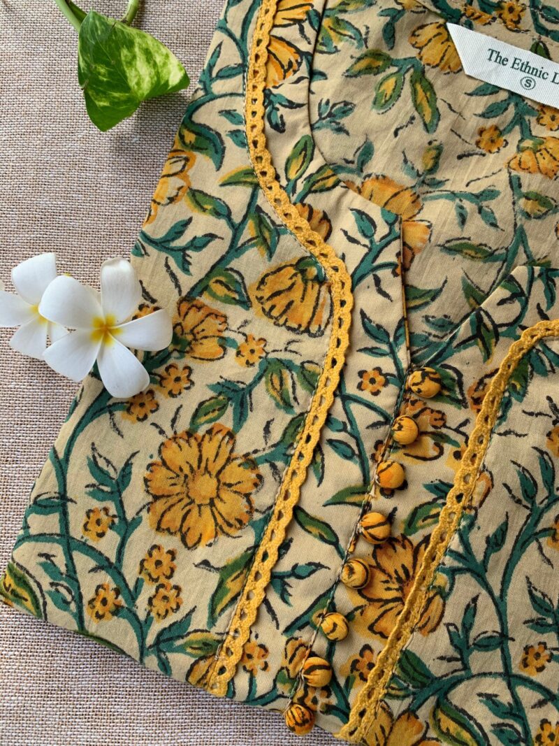 "Kiran" Hand Block Printed Laced Cotton kurta - Image 4