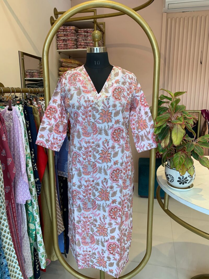 "Peachy Elegance" Hand Work Embellished Cotton kurta - Image 2