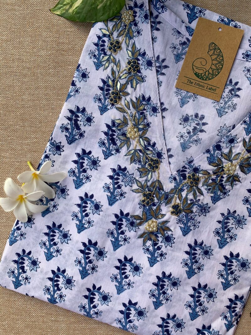 "Pari" Hand Work Embellished Cotton kurta - Image 2