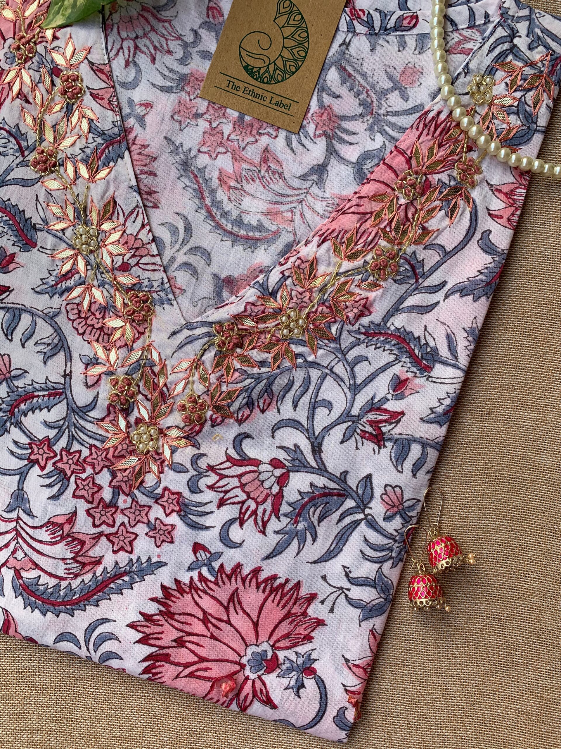 "Shweta" Hand Work Embellished Cotton kurta - Image 2