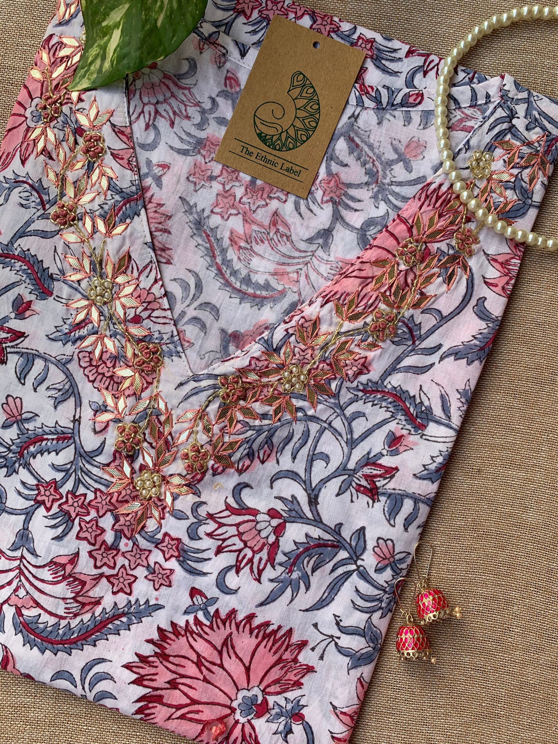 "Shweta" Hand Work Embellished Cotton kurta - Image 3