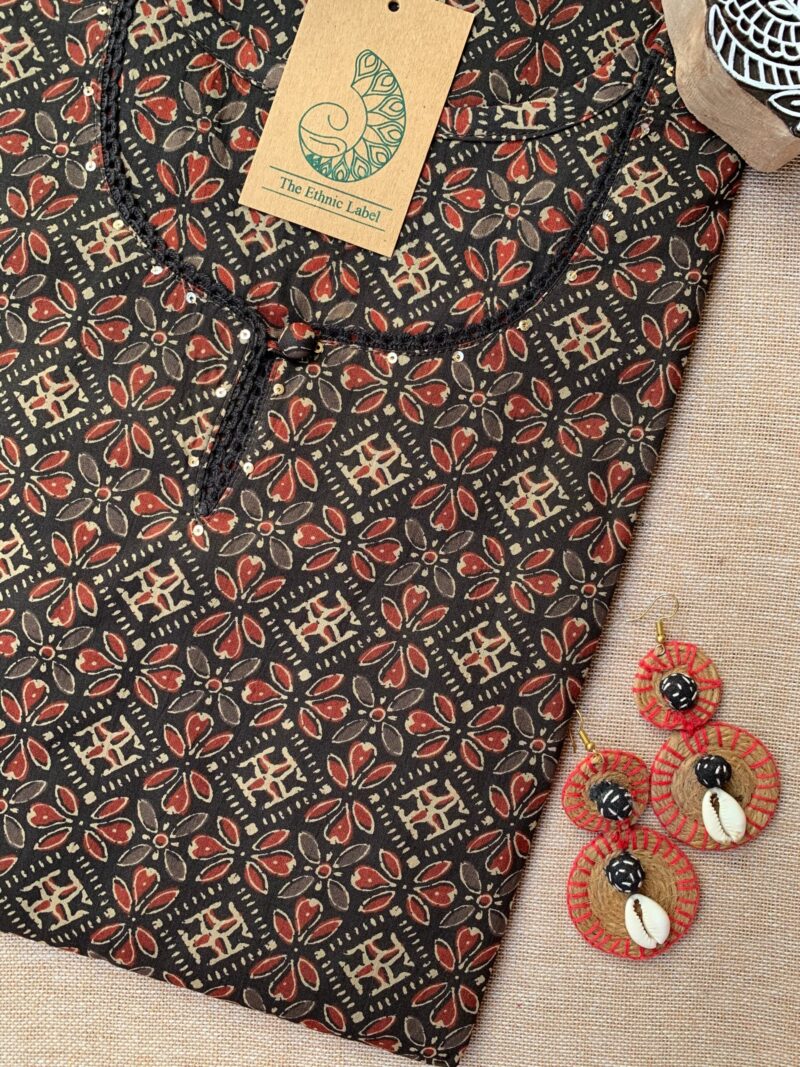 "Sudha" Ajrakh Hand Block Printed Cotton kurta - Image 3
