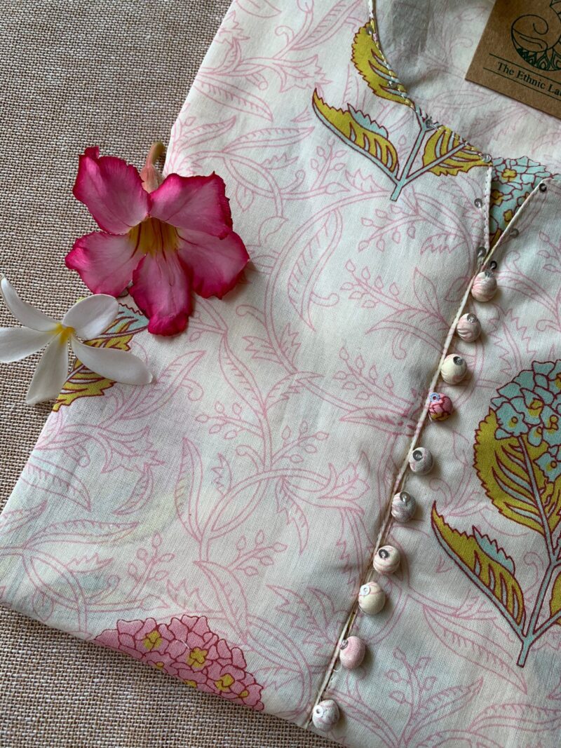 "Ojaswi" Hand Block Printed Floral Cotton kurta - Image 3