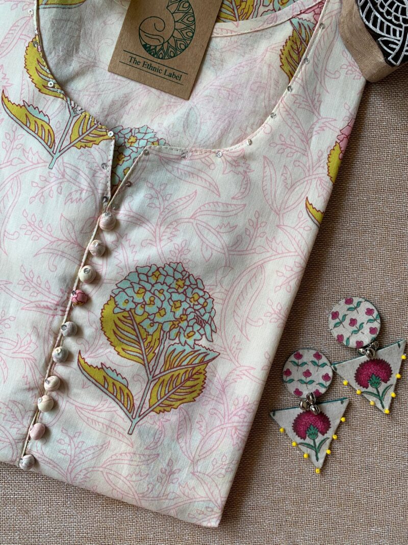 "Ojaswi" Hand Block Printed Floral Cotton kurta - Image 2