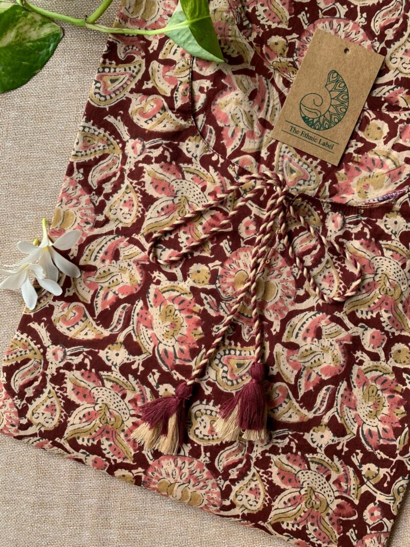 "Suri" Hand Block Printed Tassel Cotton kurta - Big Size - Image 2