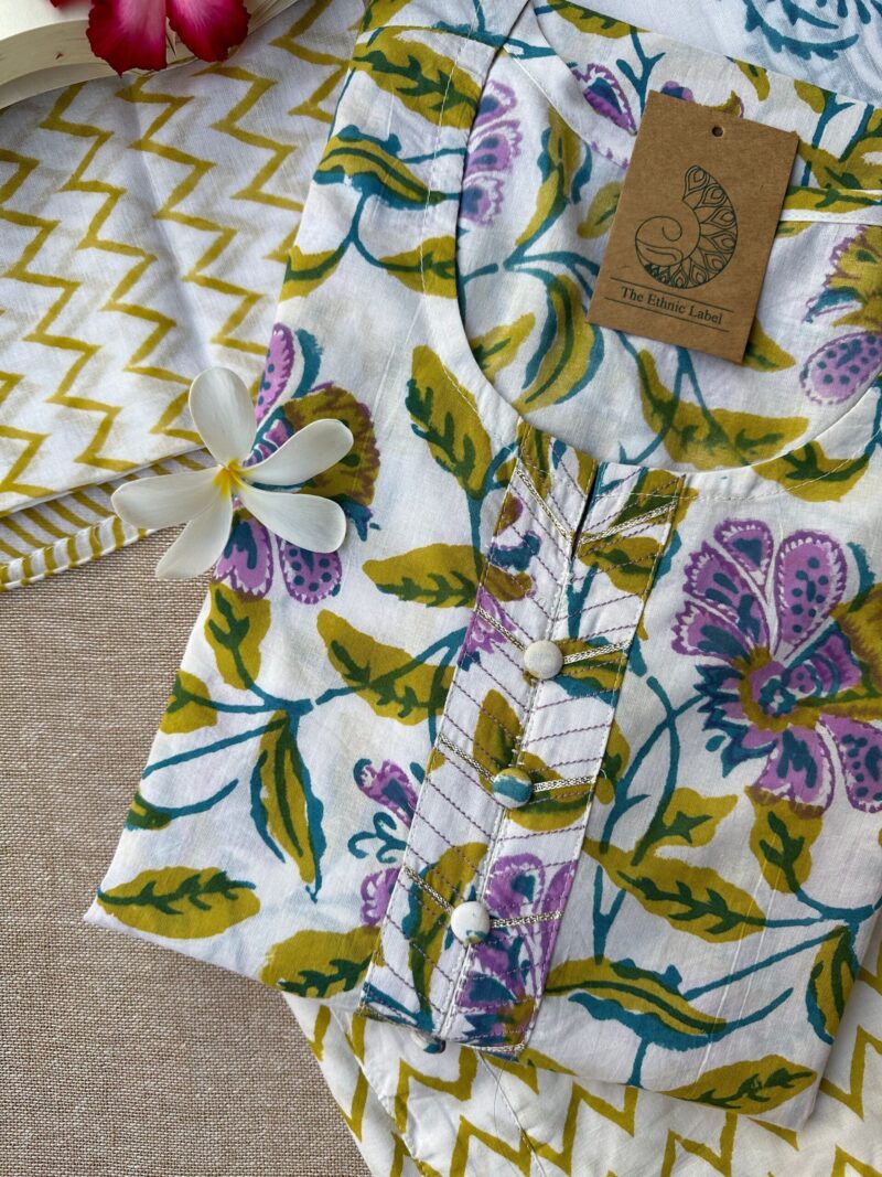 "Shabana" Hand Block Printed Kurta Set(3pc) - Image 3