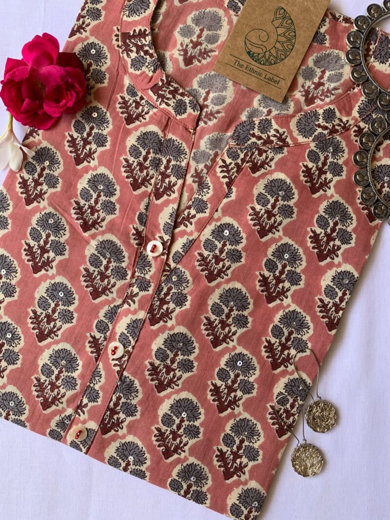 "Apricot" Floral Boota Cotton Kurta - Image 2