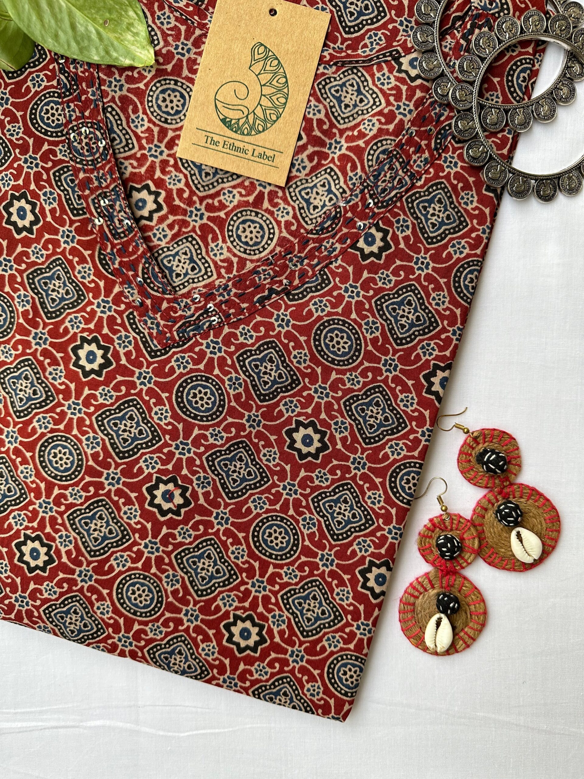 "Aiza" Ajrakh Hand Block Printed Cotton kurta - Image 2