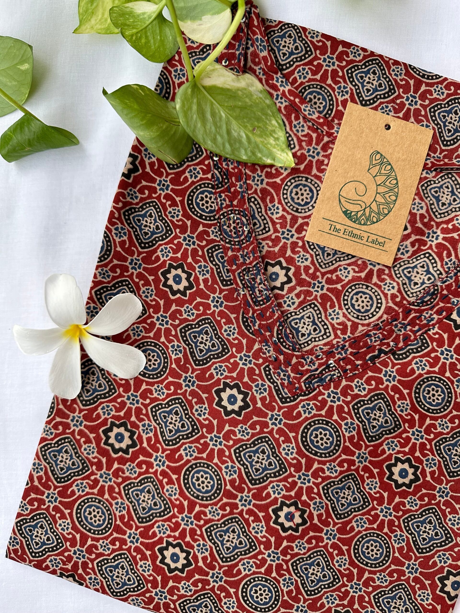 "Aiza" Ajrakh Hand Block Printed Cotton kurta - Image 3