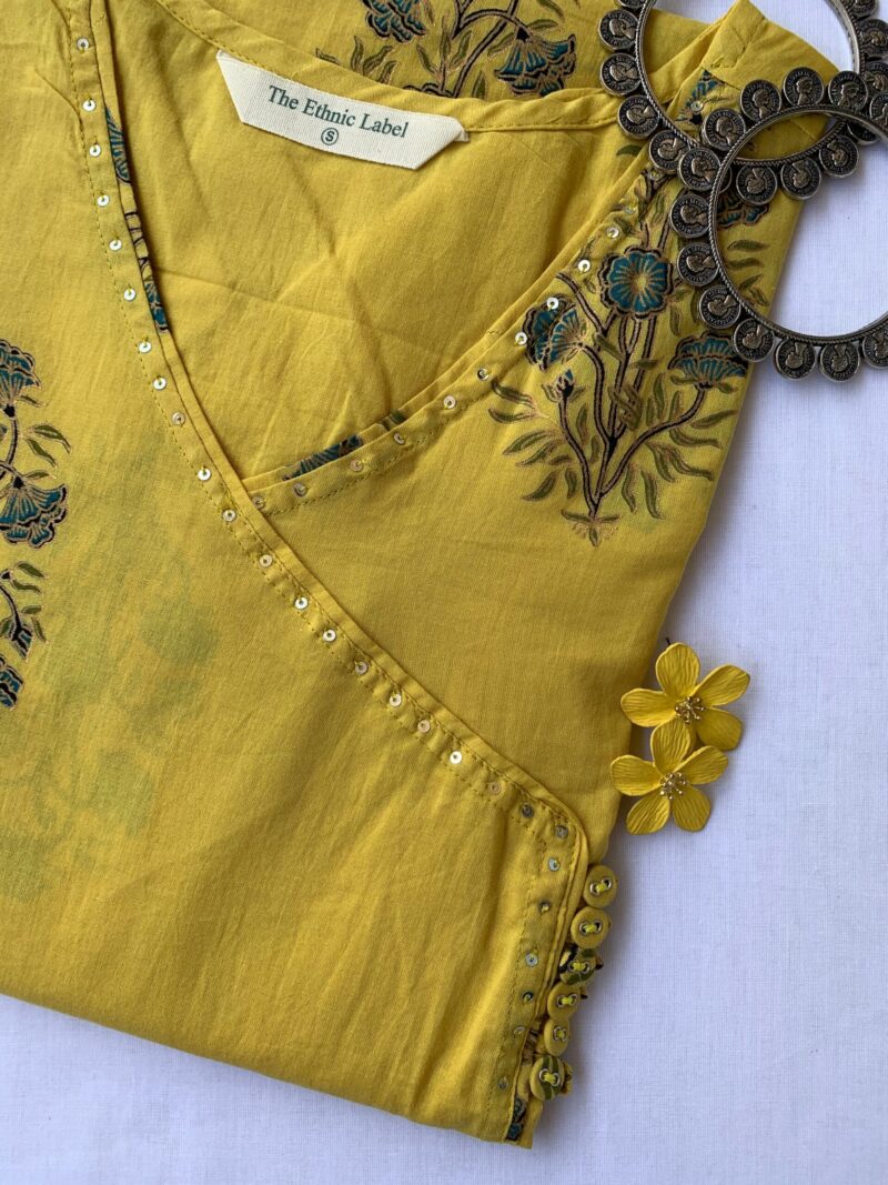"Nestasia" Yellow Angrakha Cotton Kurta - XL - Image 2