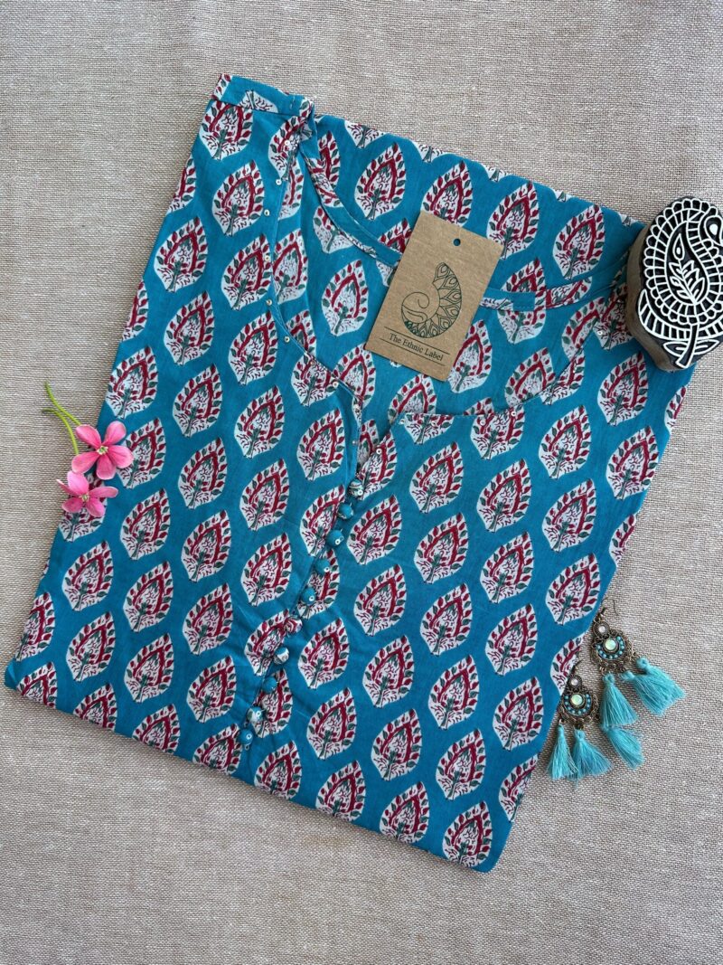 Syona Blue Boota Hand Block Printed Cotton kurta - Image 4