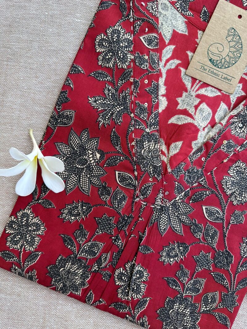 Karaj Bagru Red Cotton kurta - Image 2