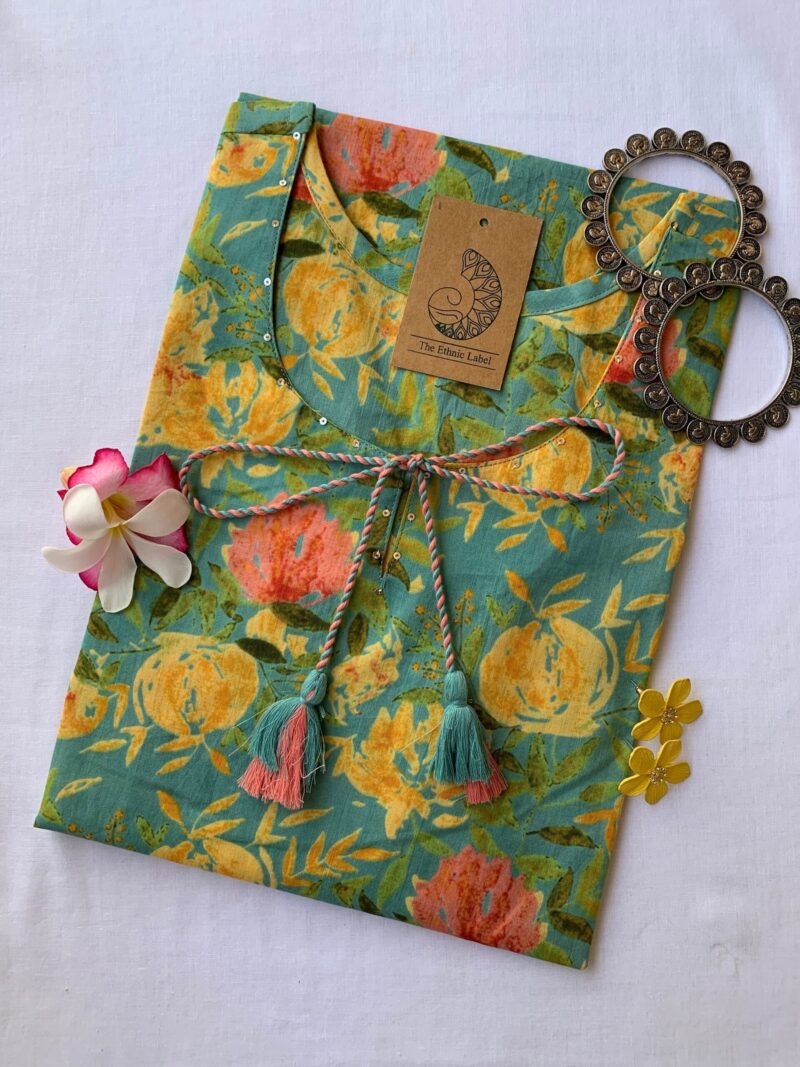 "Daffodils" Sanganer Hand Block Printed Tassel Cotton Kurta