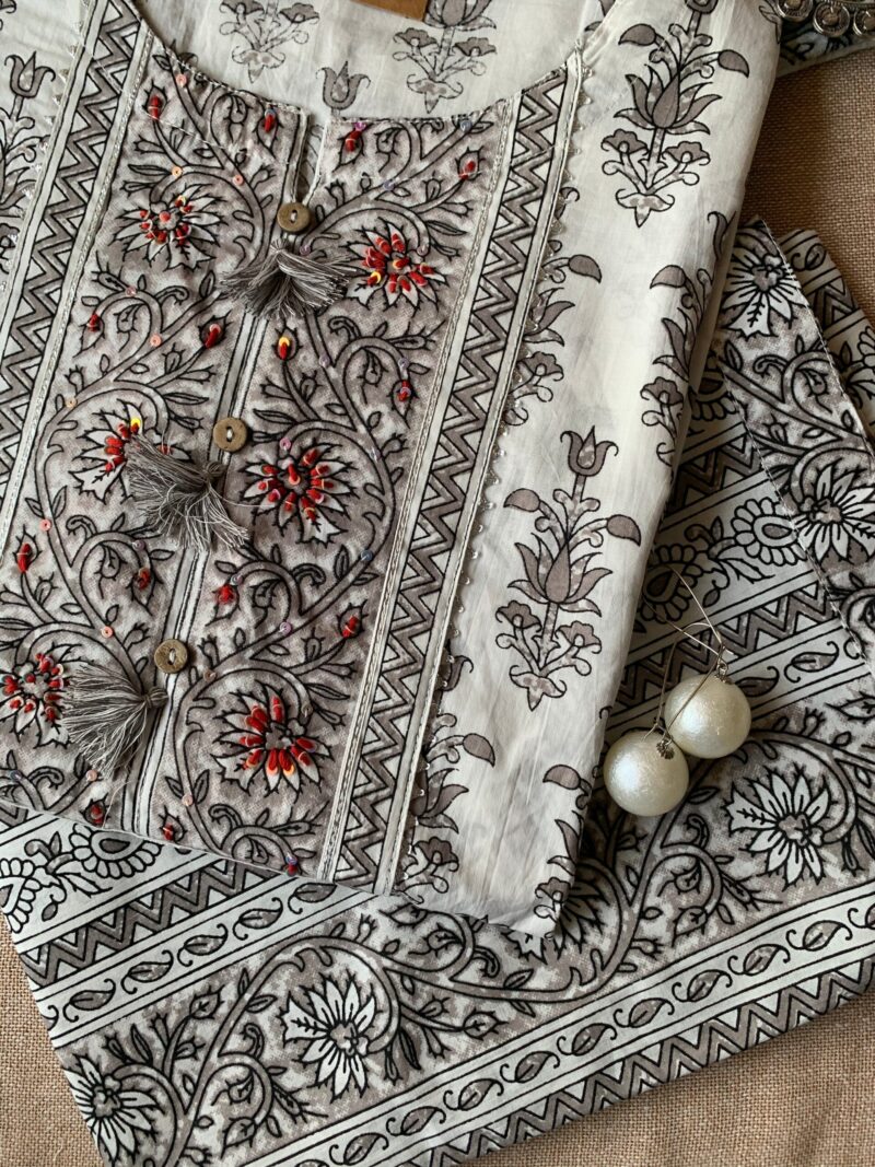 "Nigra" White Black Kurta Pant Set - 3 pc - Image 3