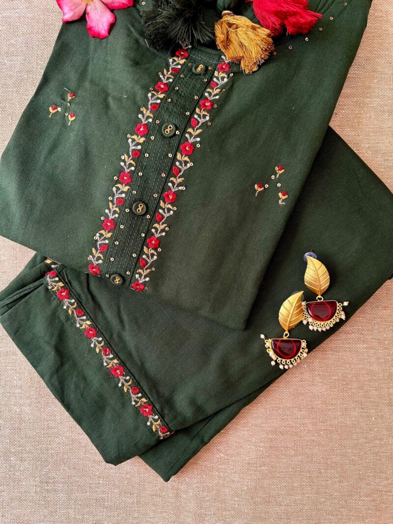 "Utsaah" Hand Embrpidered Cotton Kurta Set(2pc) - Image 3