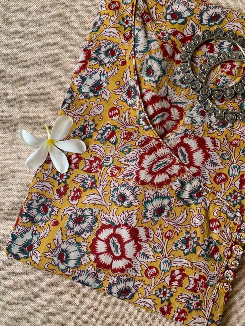 "Bahara" Yellow Angrakha Cotton Kurta(S to 5XL) - Image 2